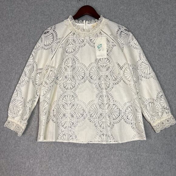 Sezane White Bianca 3/4 Sleeve Lace Blouse Size 40 Large - Picture 2 of 11